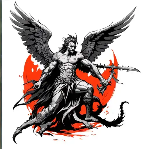 Archangel Warrior Slaying A Demon