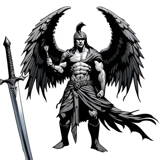 Spartan Warrior Angel Holding A Sword