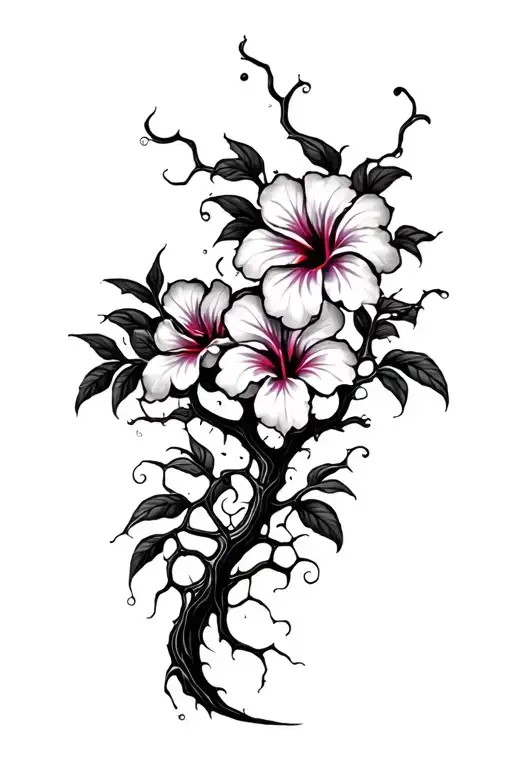 Psychedelic Hibiscus Tree And Neuronal Symbols