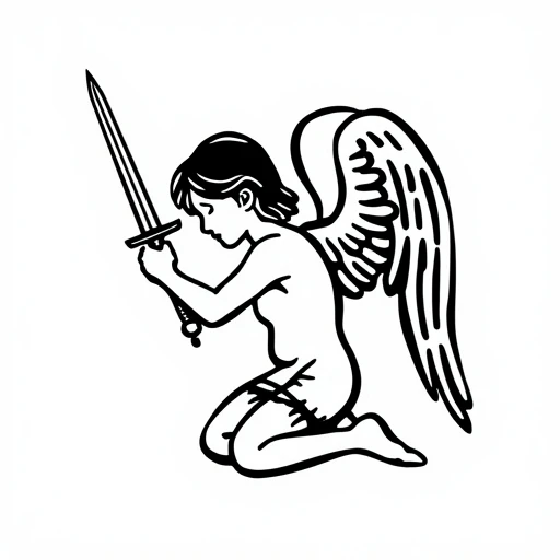 Kneeling angel with sword