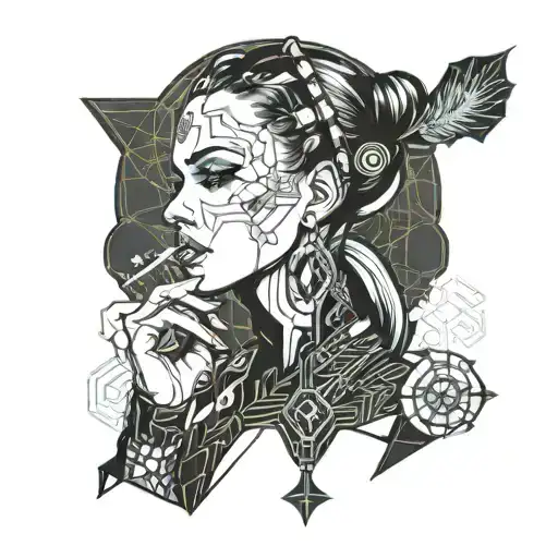 Badass Cyberpunk Girl Smoking Weed