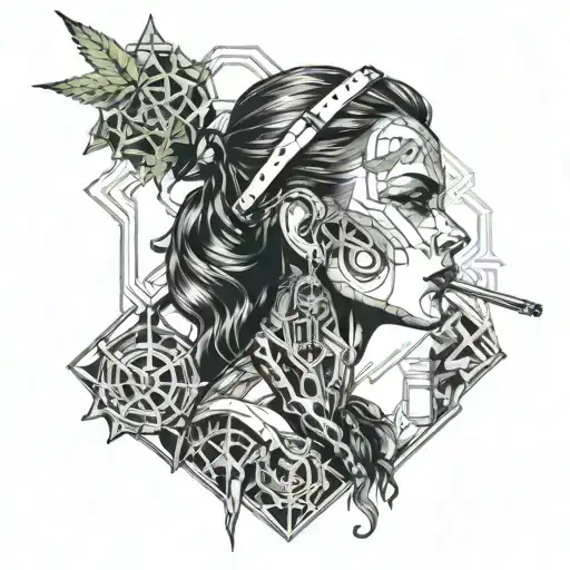 Badass Cyberpunk Girl Smoking Weed