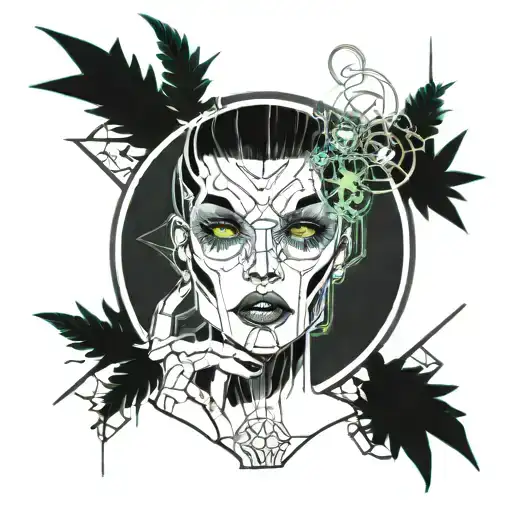Badass Cyberpunk Girl Smoking Weed