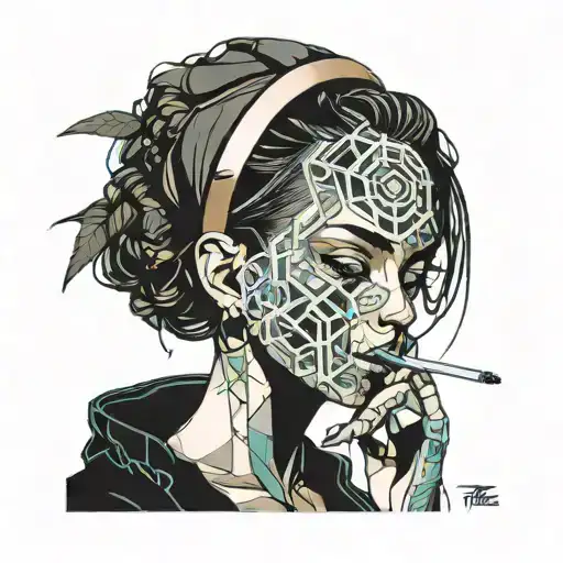 Badass Cyberpunk Girl Smoking Weed