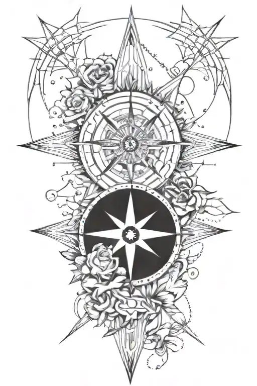 Rose And Compass And Aster Flowers