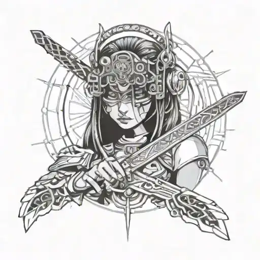 Angel Girl With Blindfold And Katana In Her Hands