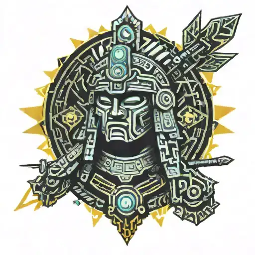 A Cosmic Aztec Warrior Wielding A Mechatronic Weapon