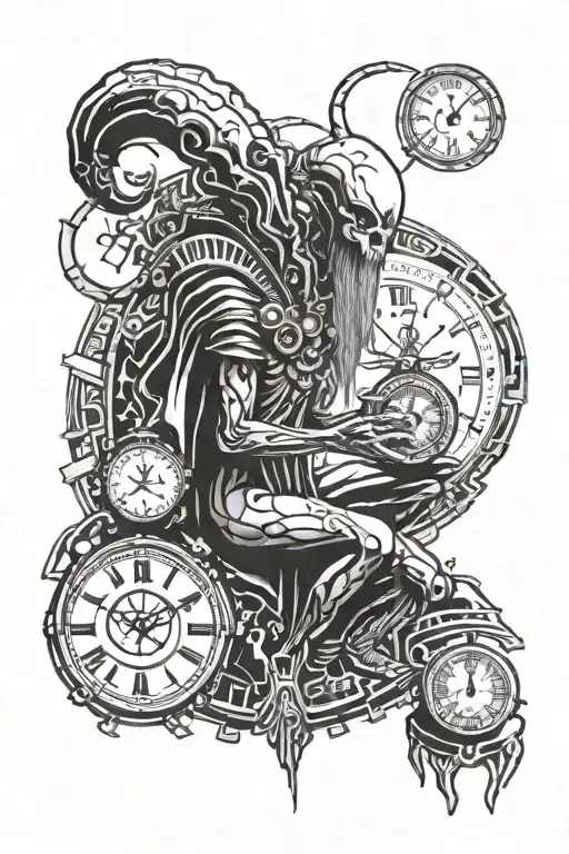 Alien Acting As Father Time With A Clock In Psychedelic Style