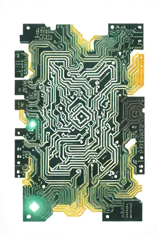 An Abstract Representation Of A Computer Motherboard With Intricate Details And Geometric Patterns