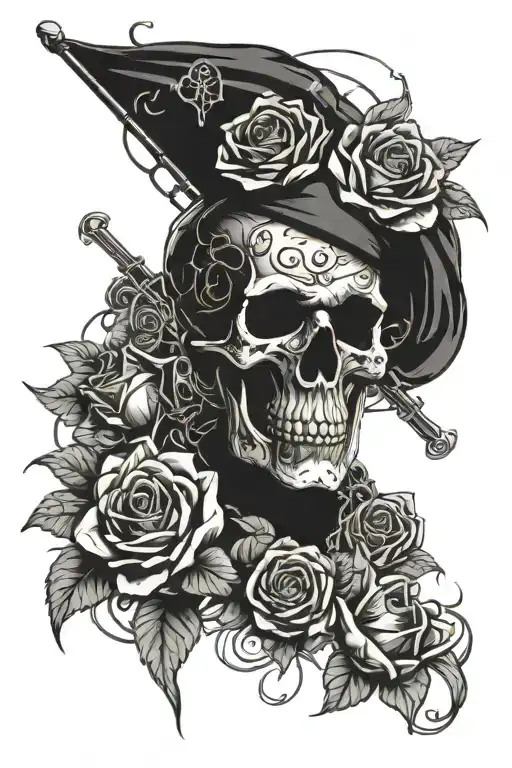 Pirate Flag With Roses Around The Skull