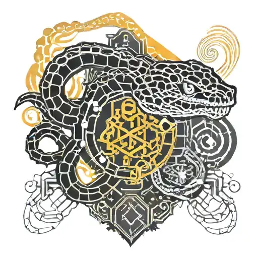 A Tattoo Design Combining A Snake And A Centipede Crawling Around