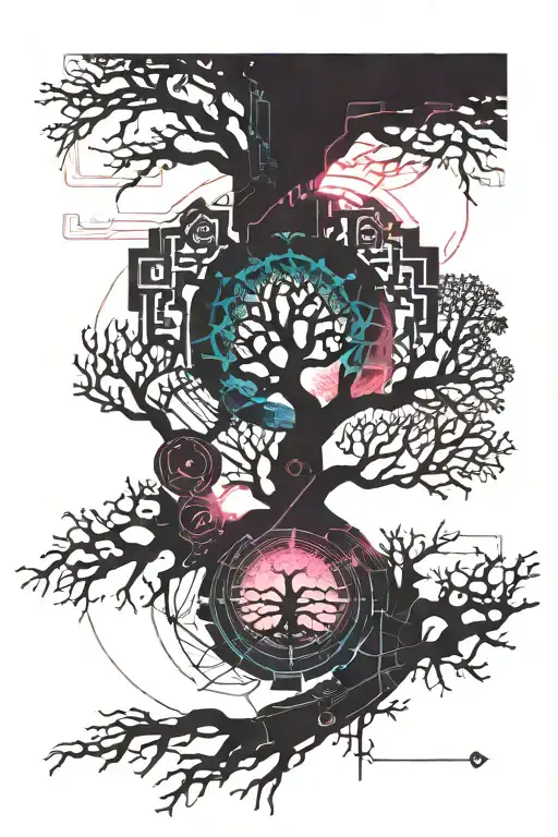 Cyberpunk Yggdrasil Tree Silhouette