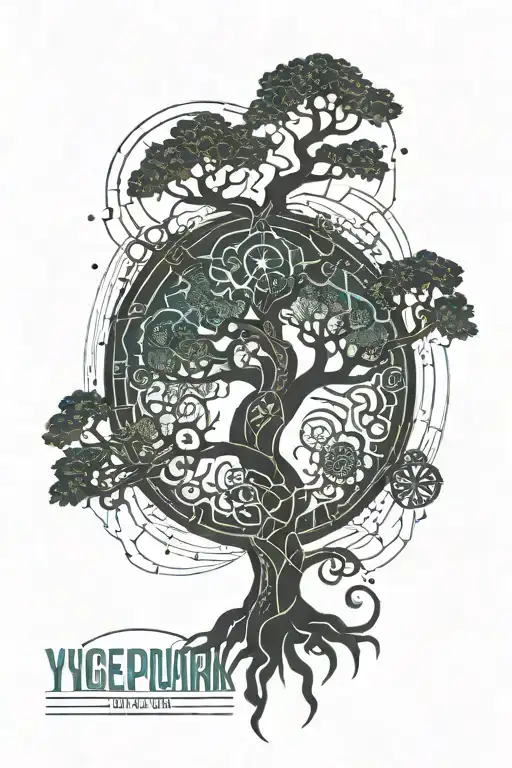 Cyberpunk Yggdrasil Tree Silhouette