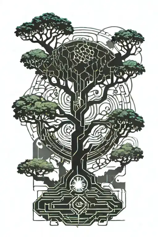 Cyberpunk Yggdrasil Tree Silhouette