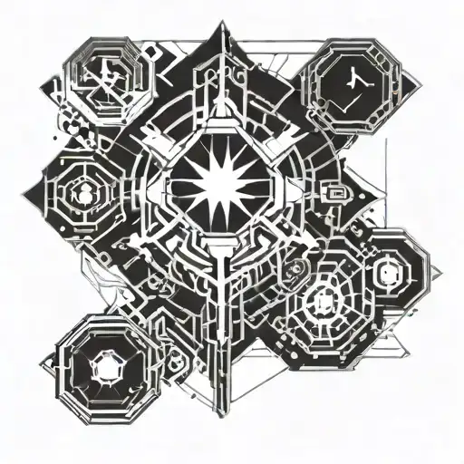Abstract Geometric Pattern Incorporating Helldiver Symbols