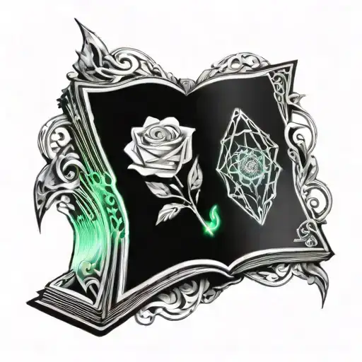 An Open Book With A Crystal Rose Coming Out Of It