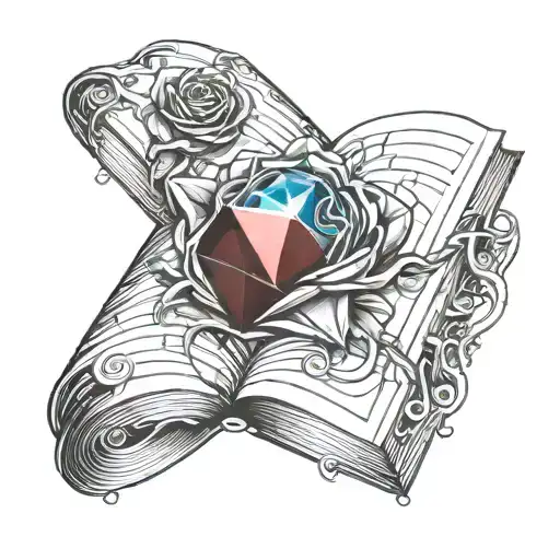 An Open Book With A Crystal Rose Coming Out Of It
