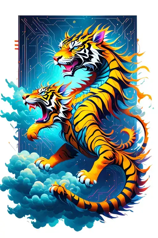 Dragon And Tiger In A Clouds Surrounding
