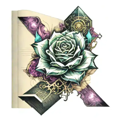 An Open Book With A Crystal Rose Coming Out Of It