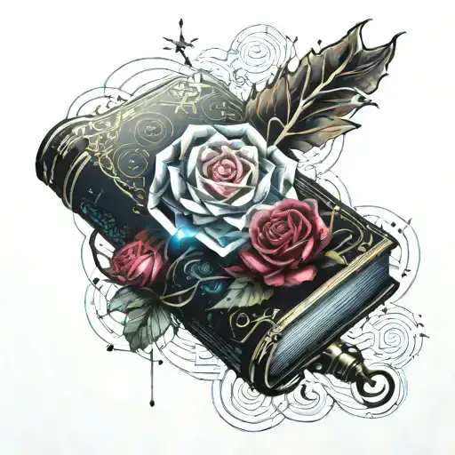An Open Book With A Crystal Rose Coming Out Of It