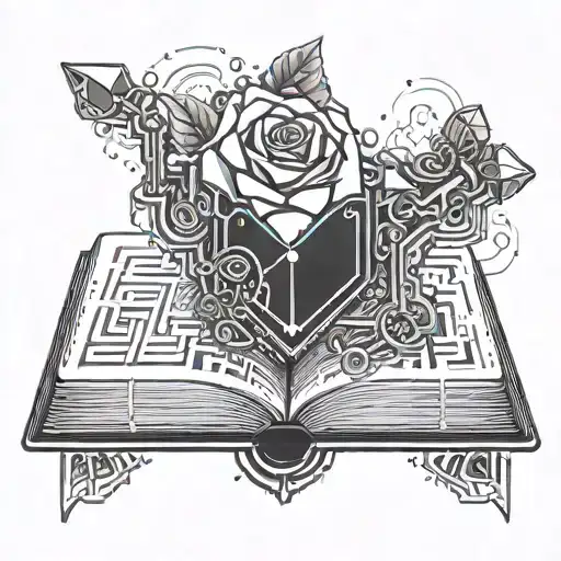 Open Book With Motherboard Connectors And A Crystal Rose Coming Out Of Inside It