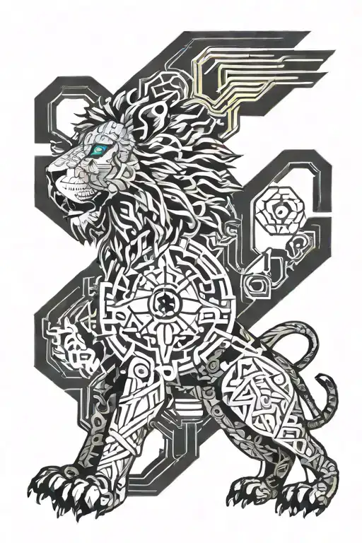 Cyborg Lion With Holy Trinity