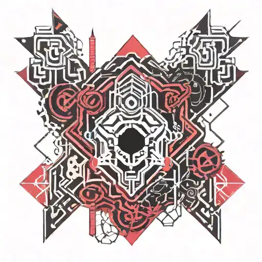 Manga Style Tattoo Featuring Scary Elements And The Color Red