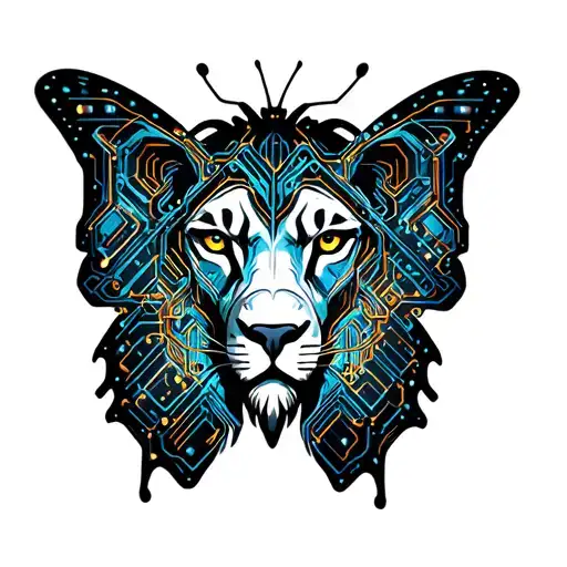 Lion Face Inside Butterfly Outline