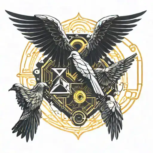 Heart Beat Line In Sky With Doves Flying For Arm