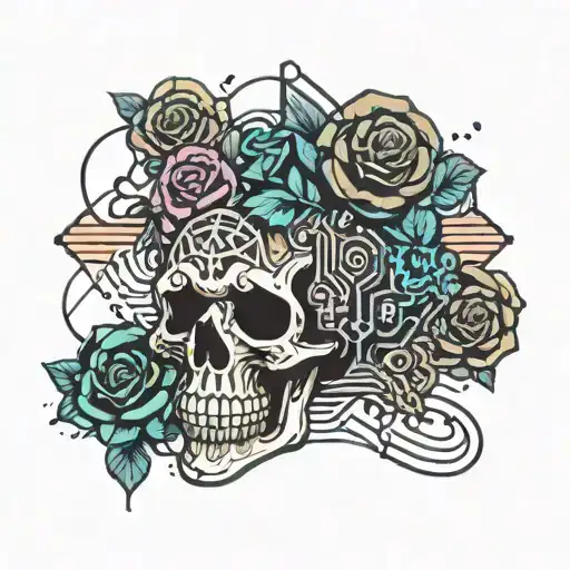 Skull Rose And Music Note Intertwined