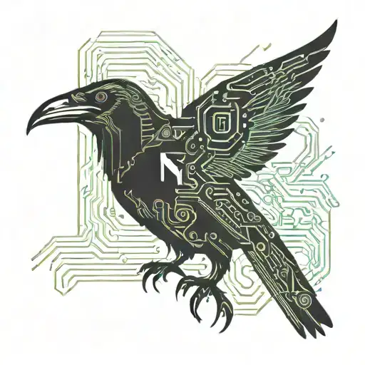 Futuristic Crow With Circuit Board Wings