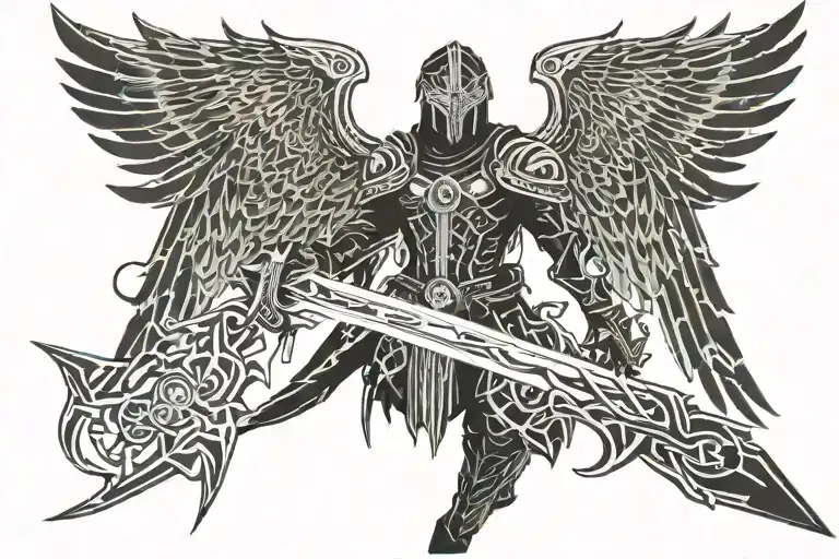 Warrior Holding Sword With Burning Wings