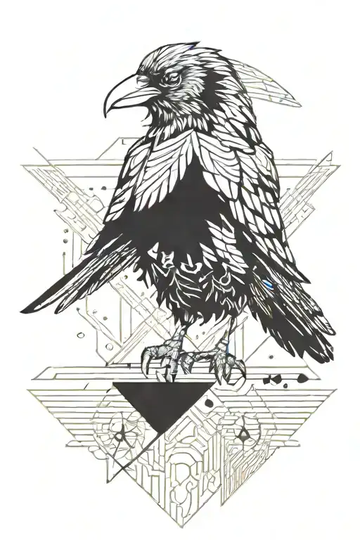 Raven Perched With Runes On Feathers Instead