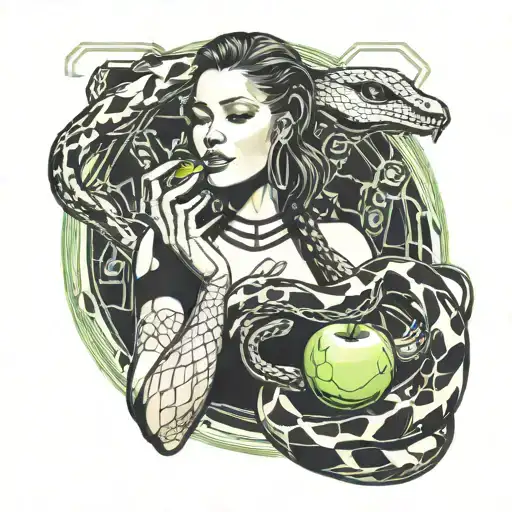 Eve Eating Apple With Snake
