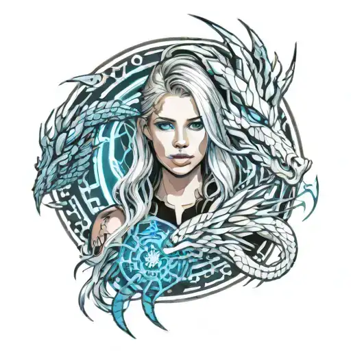 Girl With Long Hair And Blue Eyes White Dragon