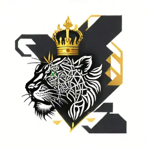 Lion Wearing A Crown With Mouth Open