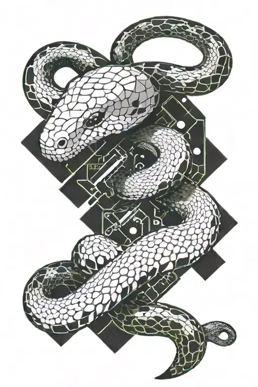 Create A Tattoo Of A Pixelated Python Snake Wrapping Around A Computer Coding Terminal