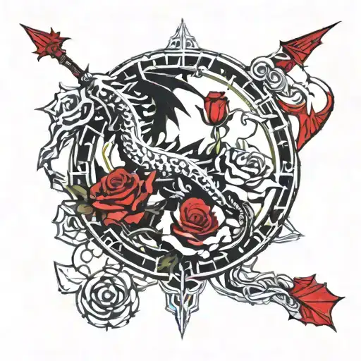 English War Banner With Red And White Roses With An English Dragon