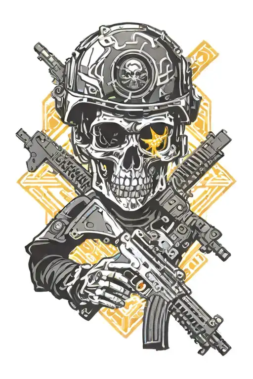 Soldier With Ak 47 Assault Rifle Skull And Demon Fire Russian Flag