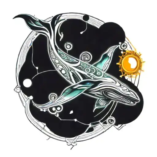 A Flying Whale On A Living Planet Surrounded By Two Suns