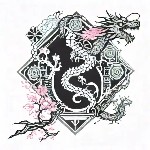 Sakura Tree With Dragon