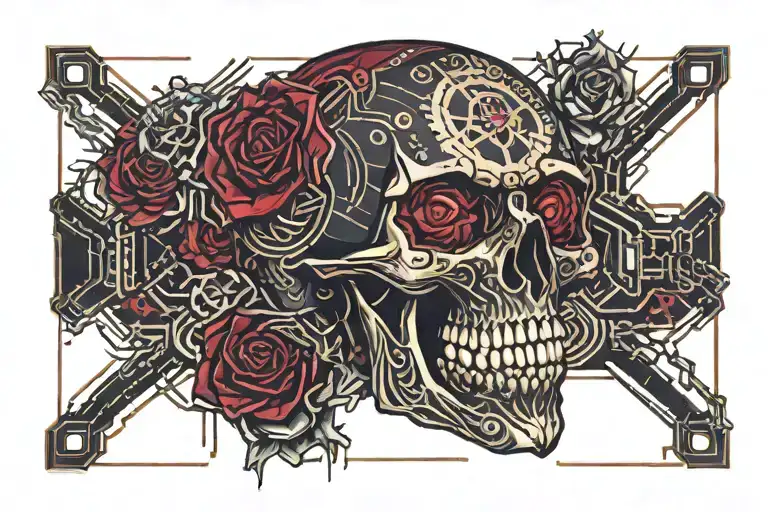 Rose Dark Red Smile Skull