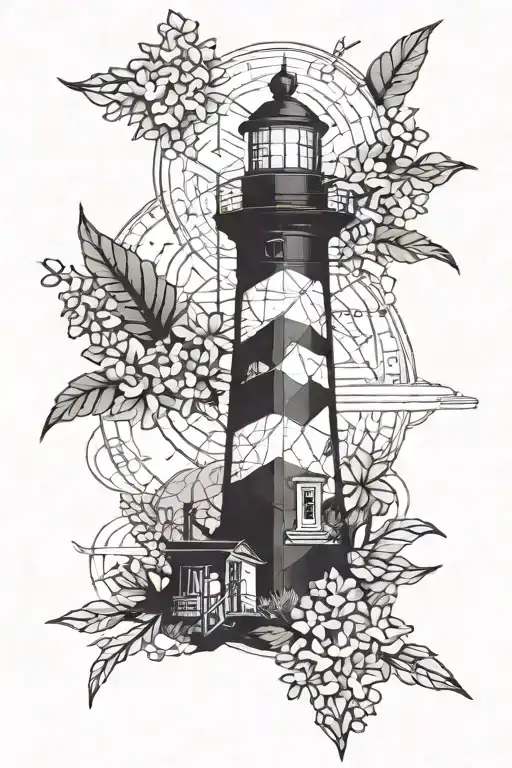 Lighthouse And Lilacs Blooming