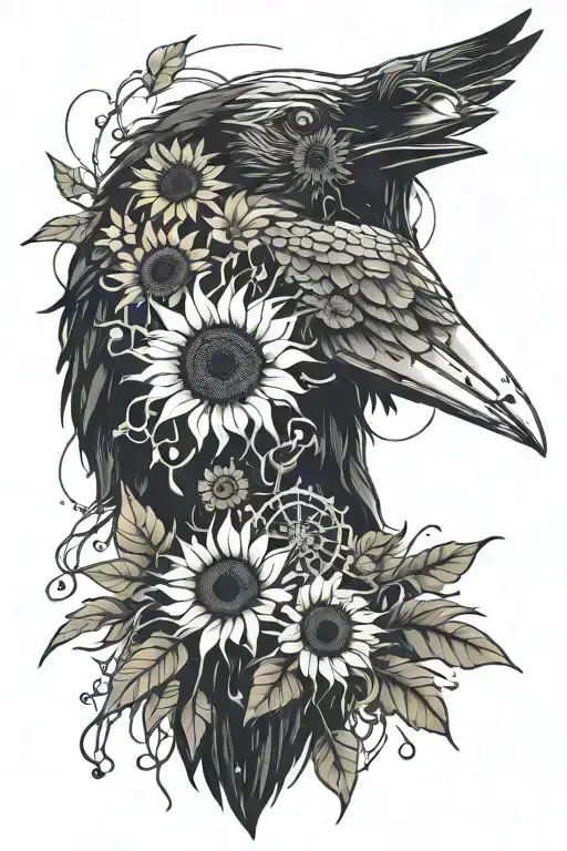 Crow And Sunflower Bouquet Wrapped