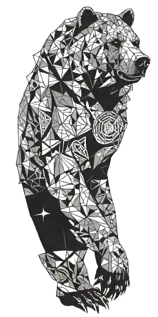 Grizzly Bear Encased In Armour With Geometrical Design Incorporating A Compass