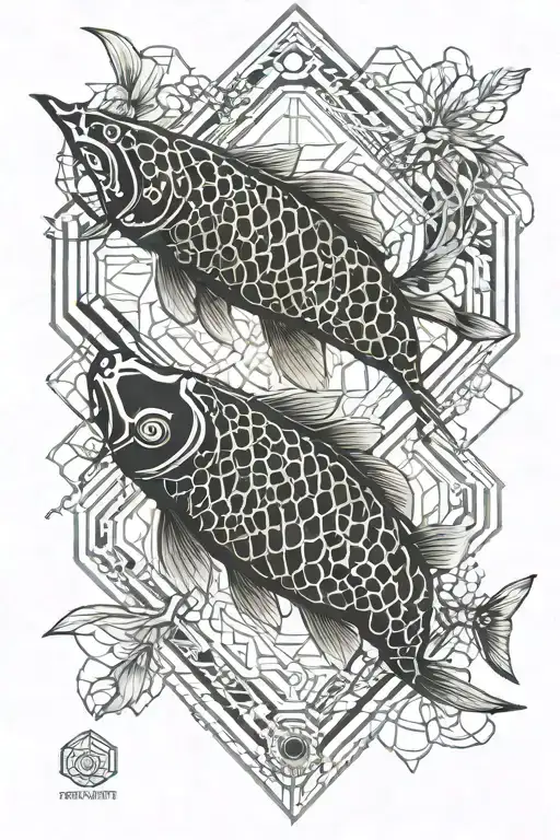 Koi Fish Samurai Hexagon Pattern
