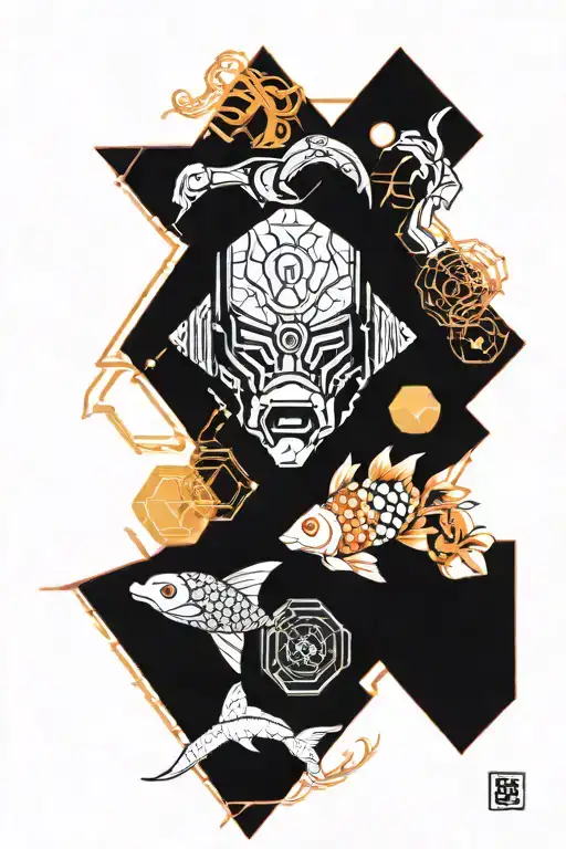 Hexagon Pattern Incorporated Koi Fish Samurai Warrior