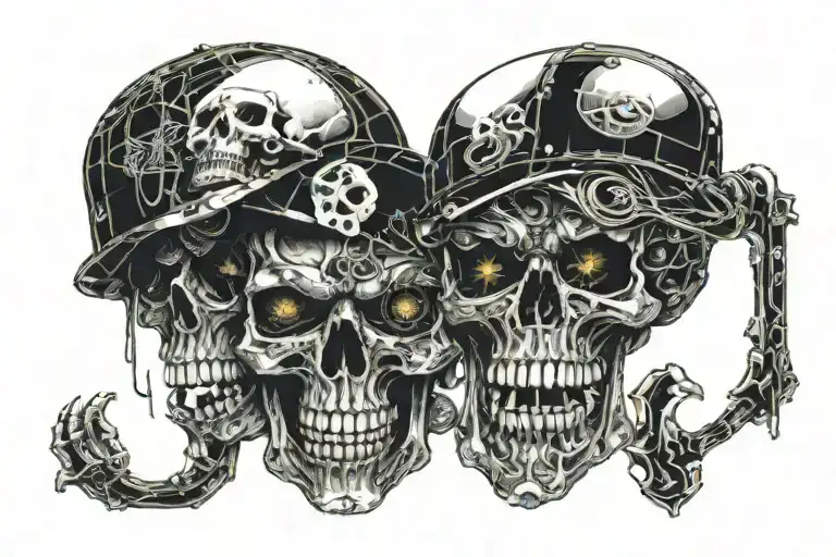Three Skulls With A Baseball Hat