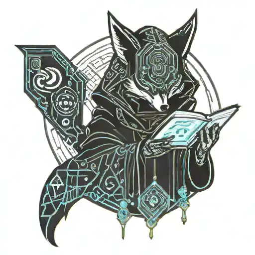 Kitsune With Black Hood Holding A Book