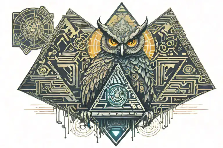 Computer Owl Enveloping A Pyramid With The Eye Of Orus